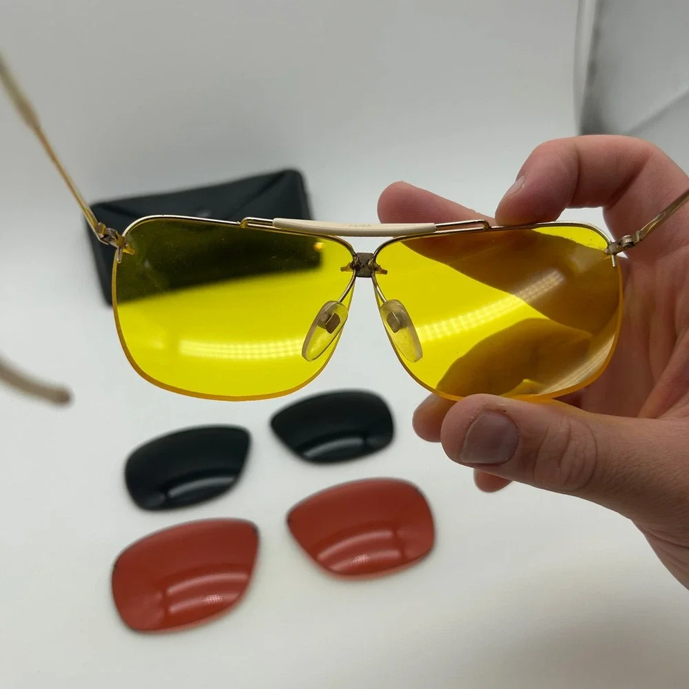 Vintage Cabelas Aviator Shooting Glasses Gold‎ Interchangeable Lenses Case 3 Set